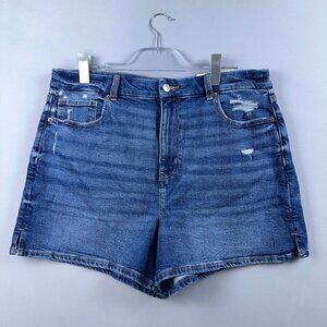 American Eagle Curvy Mom Shorts Womens Size 16 High Rise Stretch Distressed Blue